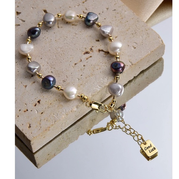 Gold Plated Gold Luck Cultured Pearl Bracelet - Picture 1 of 3